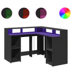 Modern Wooden Home Office Gaming Corner Computer Desk With LED Lights Storage