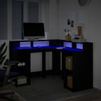 Modern Wooden Home Office Gaming Corner Computer Desk With LED Lights Storage