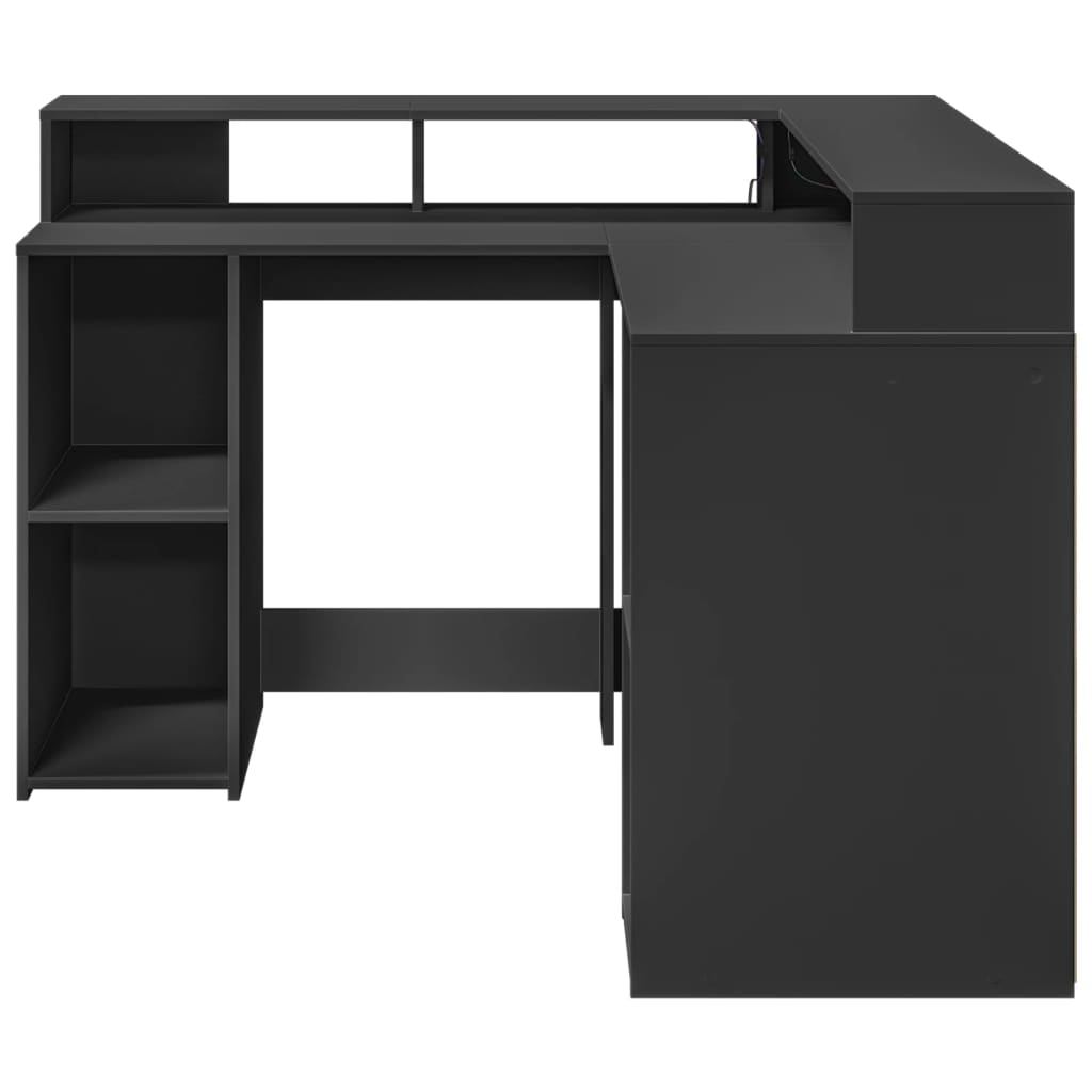 Modern Wooden Home Office Gaming Corner Computer Desk With LED Lights Storage