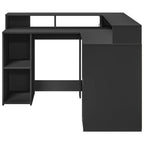 Modern Wooden Home Office Gaming Corner Computer Desk With LED Lights Storage