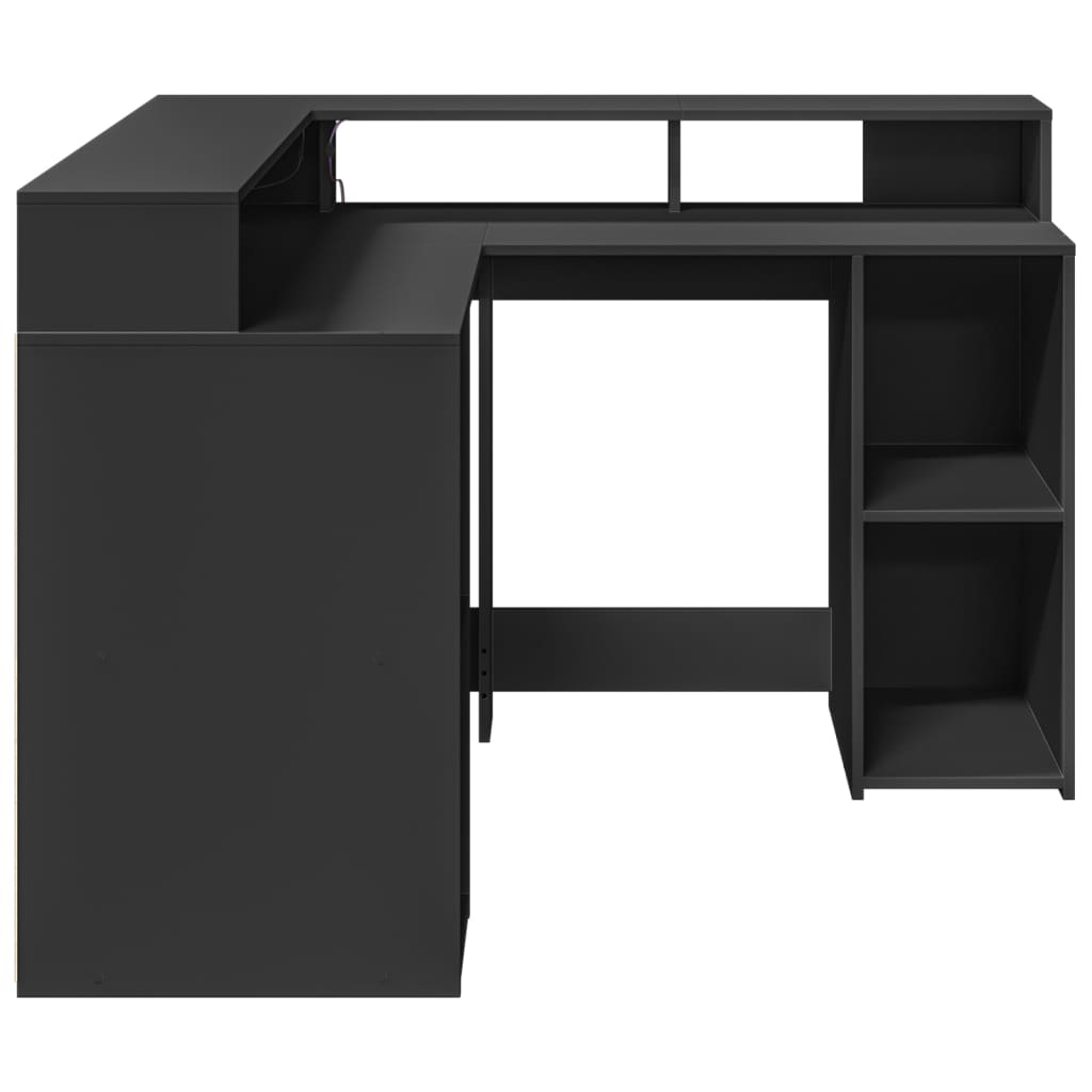 Modern Wooden Home Office Gaming Corner Computer Desk With LED Lights Storage