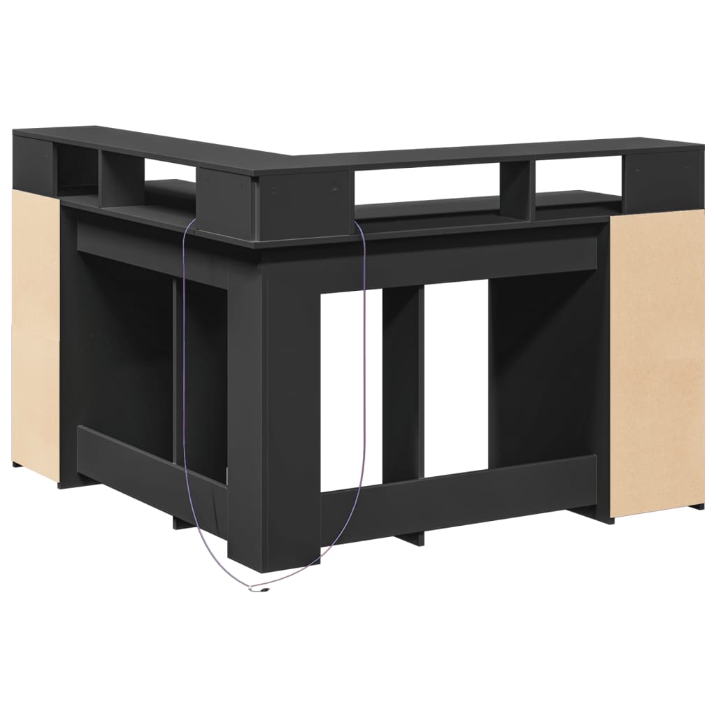 Modern Wooden Home Office Gaming Corner Computer Desk With LED Lights Storage