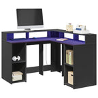 Modern Wooden Home Office Gaming Corner Computer Desk With LED Lights Storage