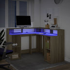 Modern Wooden Home Office Gaming Corner Computer Desk With LED Lights Storage