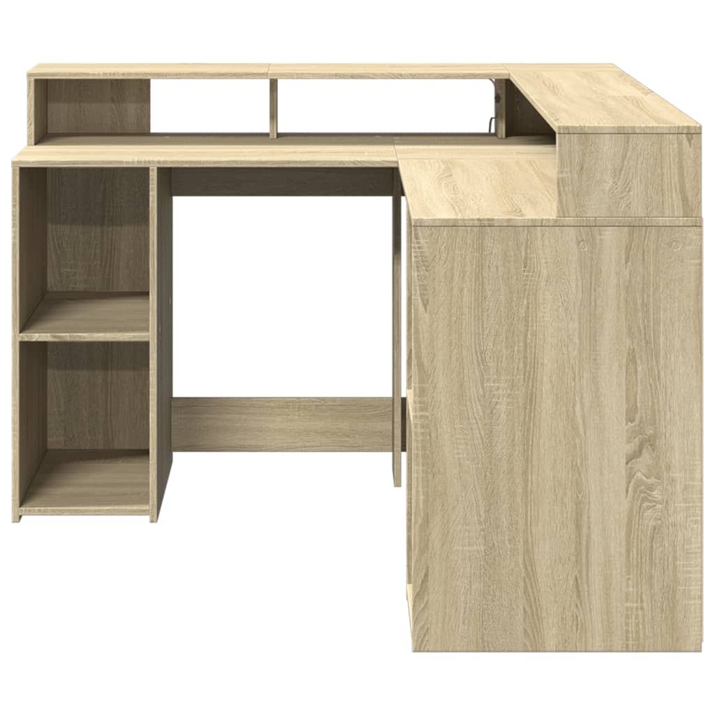 Modern Wooden Home Office Gaming Corner Computer Desk With LED Lights Storage