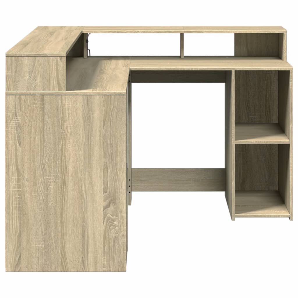 Modern Wooden Home Office Gaming Corner Computer Desk With LED Lights Storage