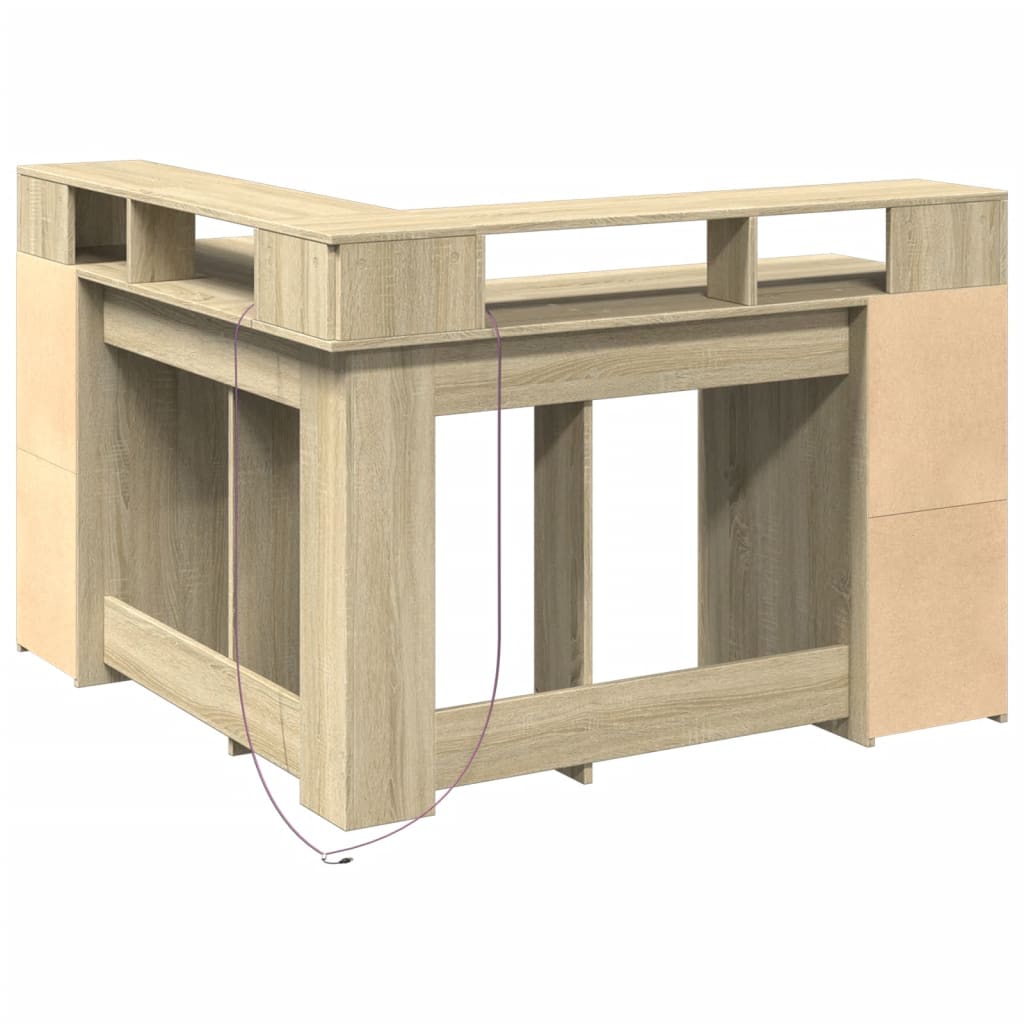 Modern Wooden Home Office Gaming Corner Computer Desk With LED Lights Storage