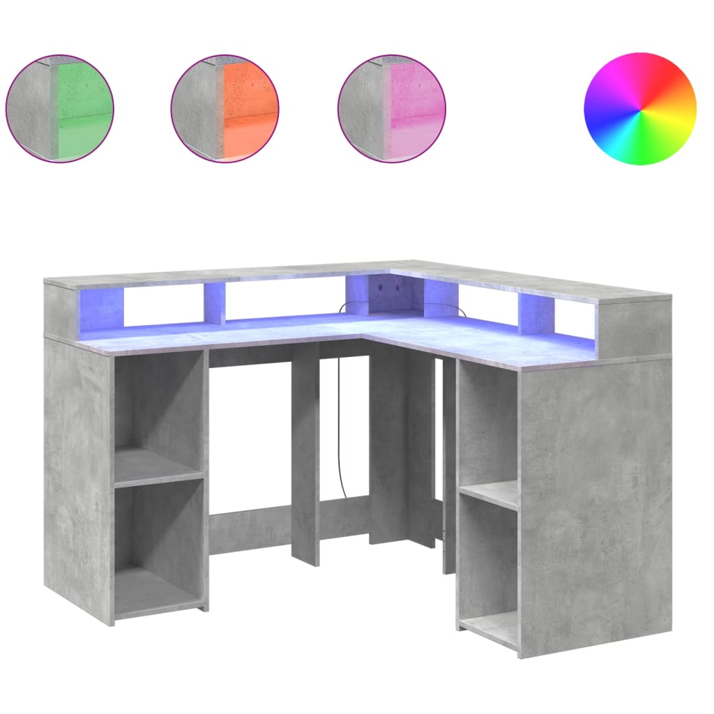 Modern Wooden Home Office Gaming Corner Computer Desk With LED Lights Storage