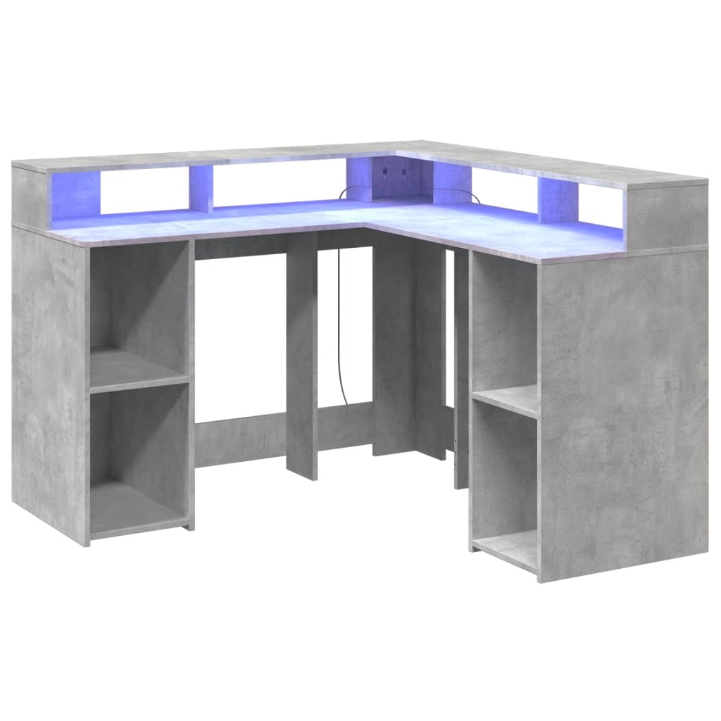 Modern Wooden Home Office Gaming Corner Computer Desk With LED Lights Storage
