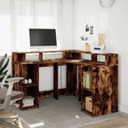 Modern Wooden Home Office Gaming Corner Computer Desk With LED Lights Storage