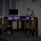 Modern Wooden Home Office Gaming Corner Computer Desk With LED Lights Storage
