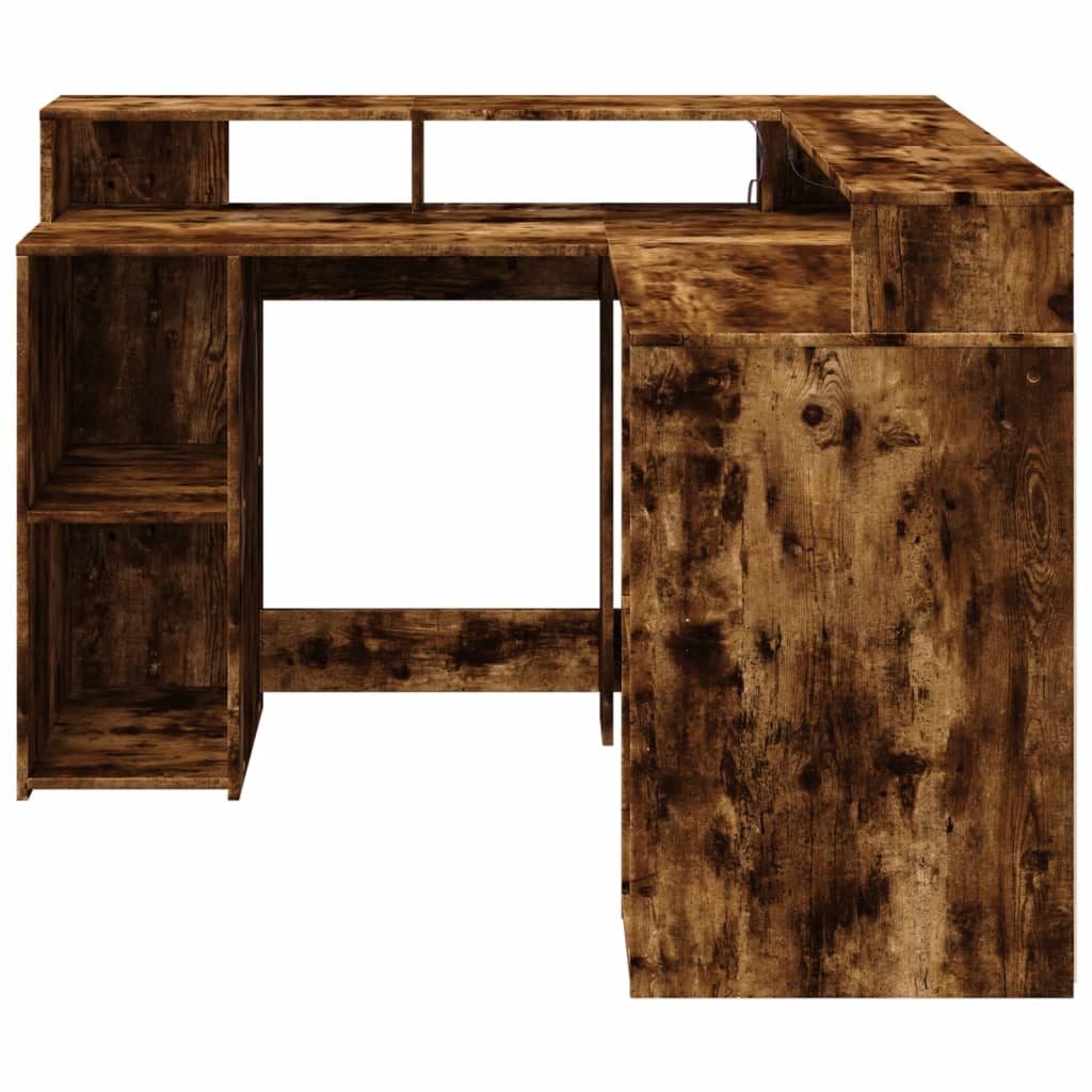 Modern Wooden Home Office Gaming Corner Computer Desk With LED Lights Storage