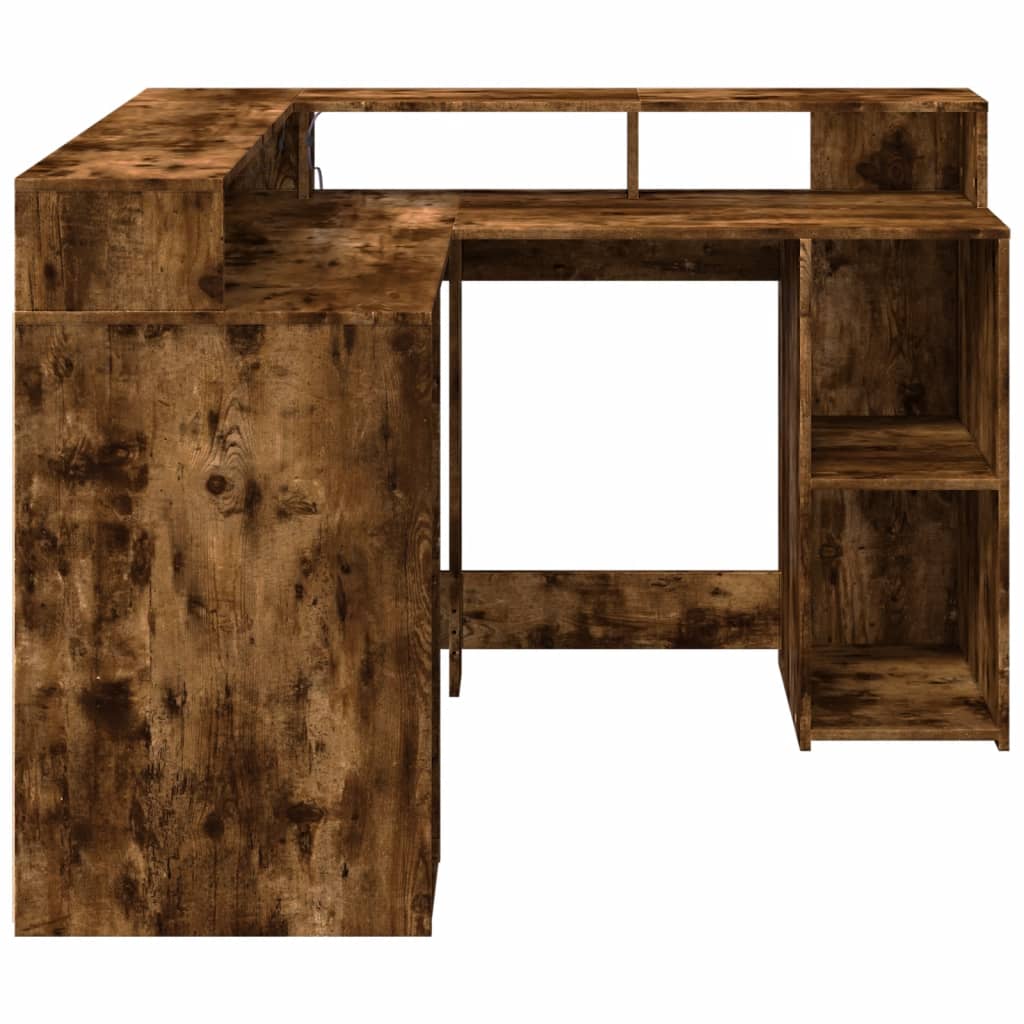 Modern Wooden Home Office Gaming Corner Computer Desk With LED Lights Storage