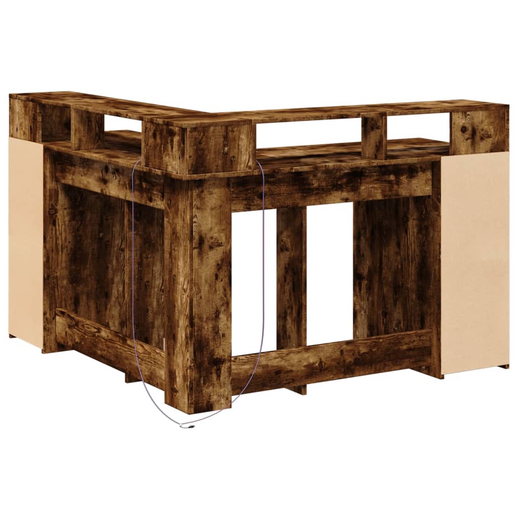 Modern Wooden Home Office Gaming Corner Computer Desk With LED Lights Storage