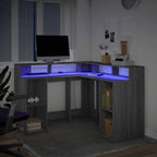 Modern Wooden Home Office Gaming Corner Computer Desk With LED Lights Storage