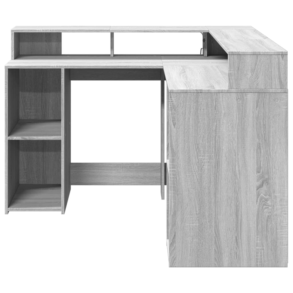 Modern Wooden Home Office Gaming Corner Computer Desk With LED Lights Storage