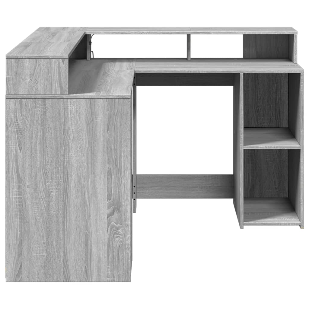 Modern Wooden Home Office Gaming Corner Computer Desk With LED Lights Storage