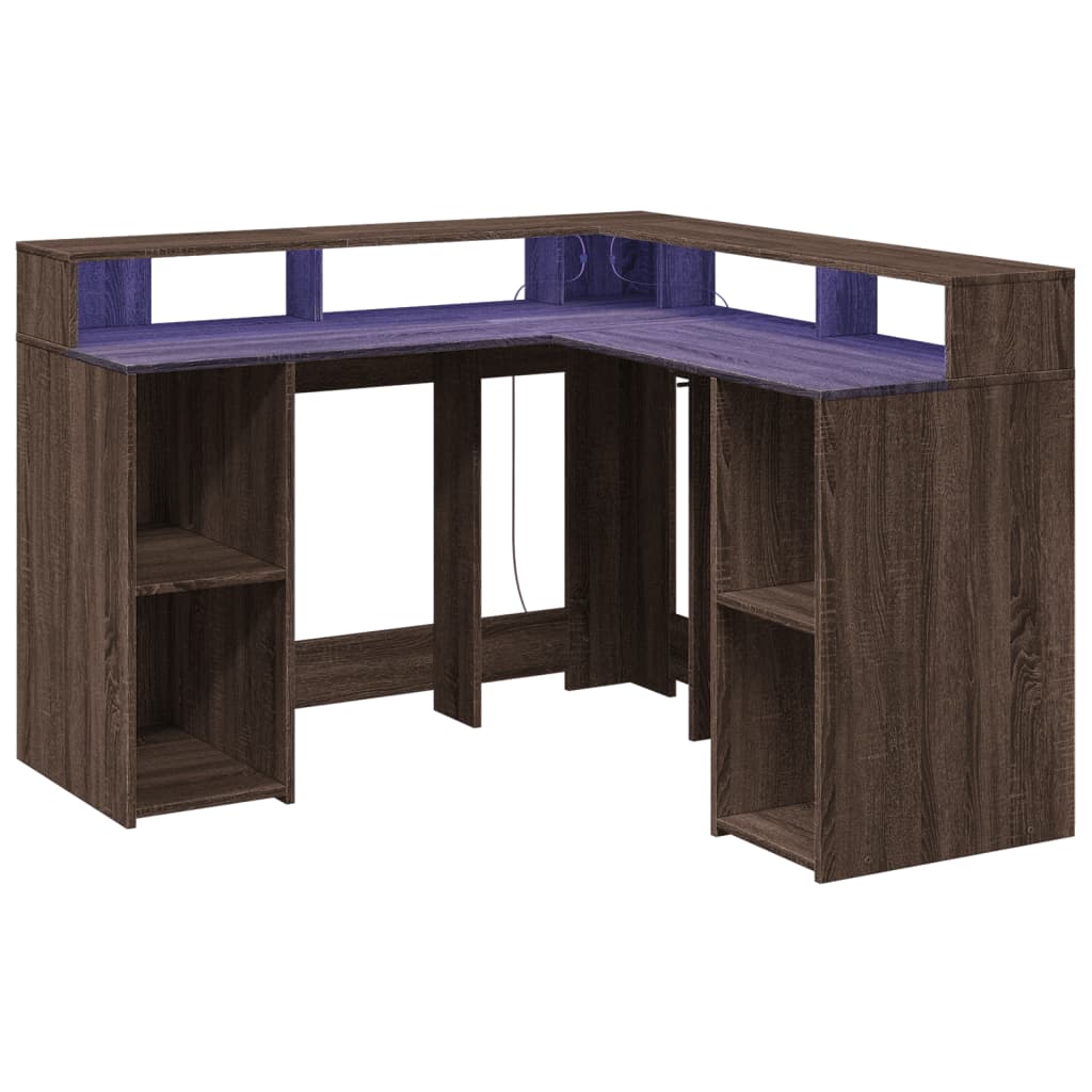 Modern Wooden Home Office Gaming Corner Computer Desk With LED Lights Storage