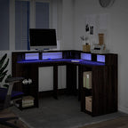 Modern Wooden Home Office Gaming Corner Computer Desk With LED Lights Storage
