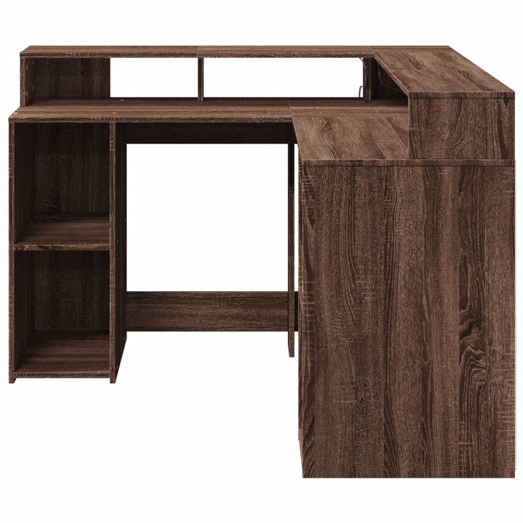 Modern Wooden Home Office Gaming Corner Computer Desk With LED Lights Storage