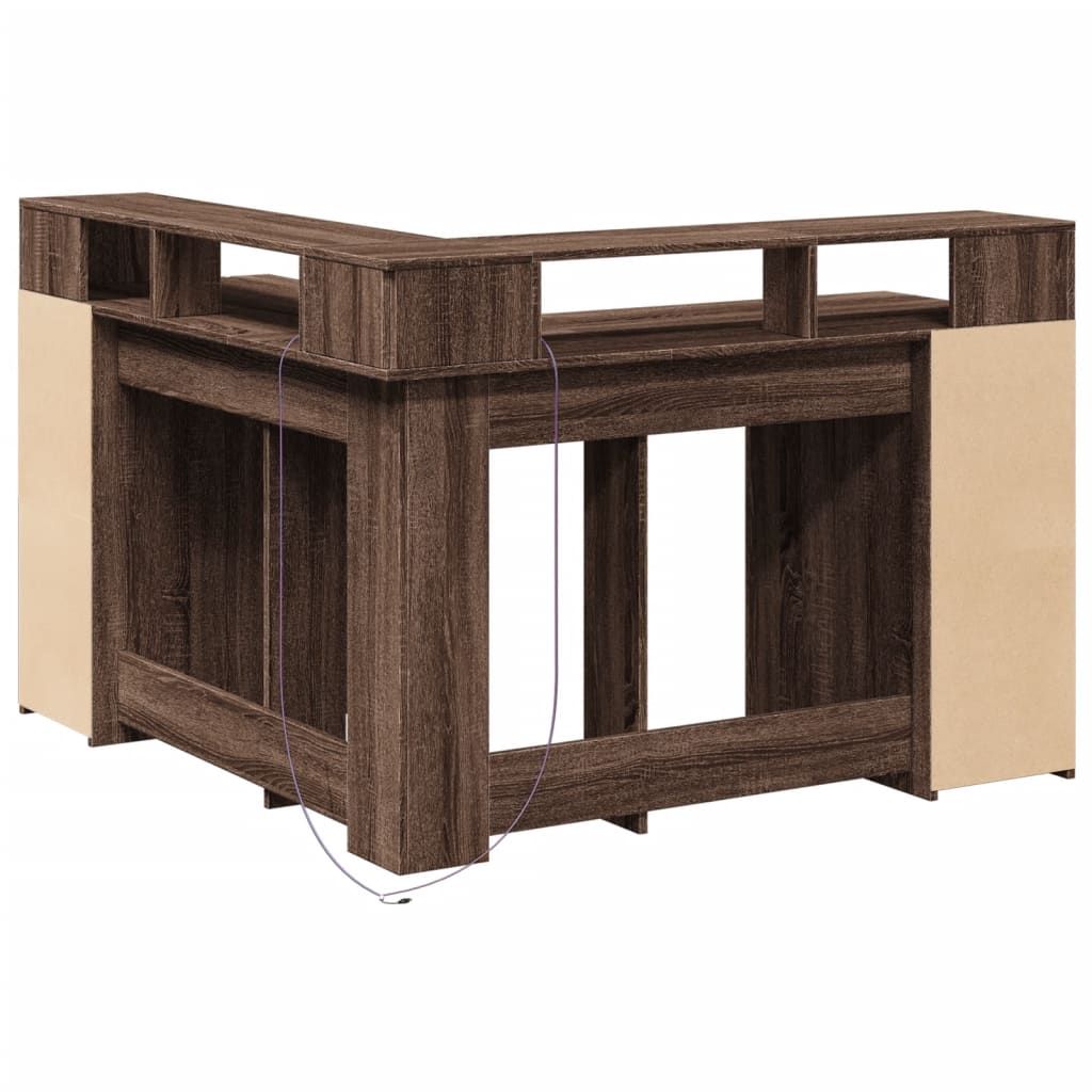 Modern Wooden Home Office Gaming Corner Computer Desk With LED Lights Storage