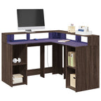 Modern Wooden Home Office Gaming Corner Computer Desk With LED Lights Storage