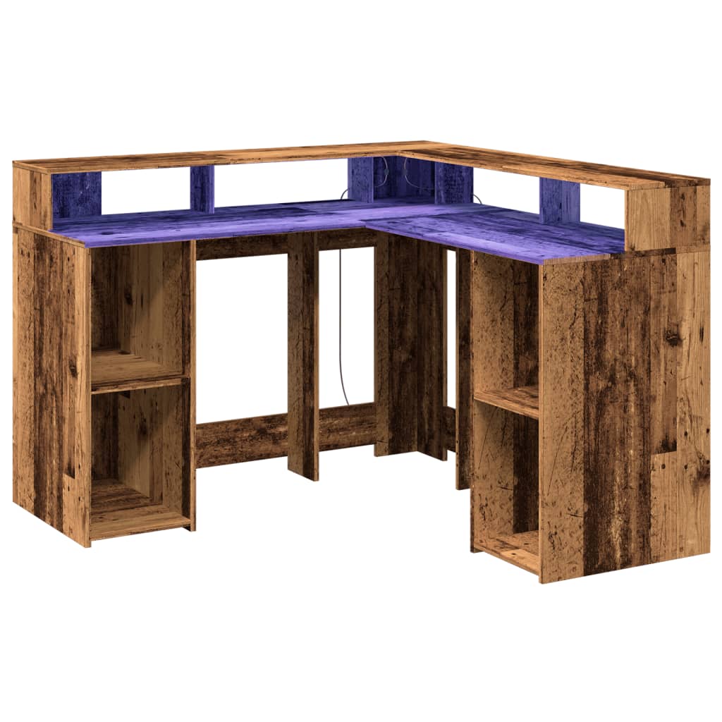 Modern Wooden Home Office Gaming Corner Computer Desk With LED Lights Storage