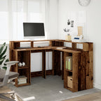Modern Wooden Home Office Gaming Corner Computer Desk With LED Lights Storage