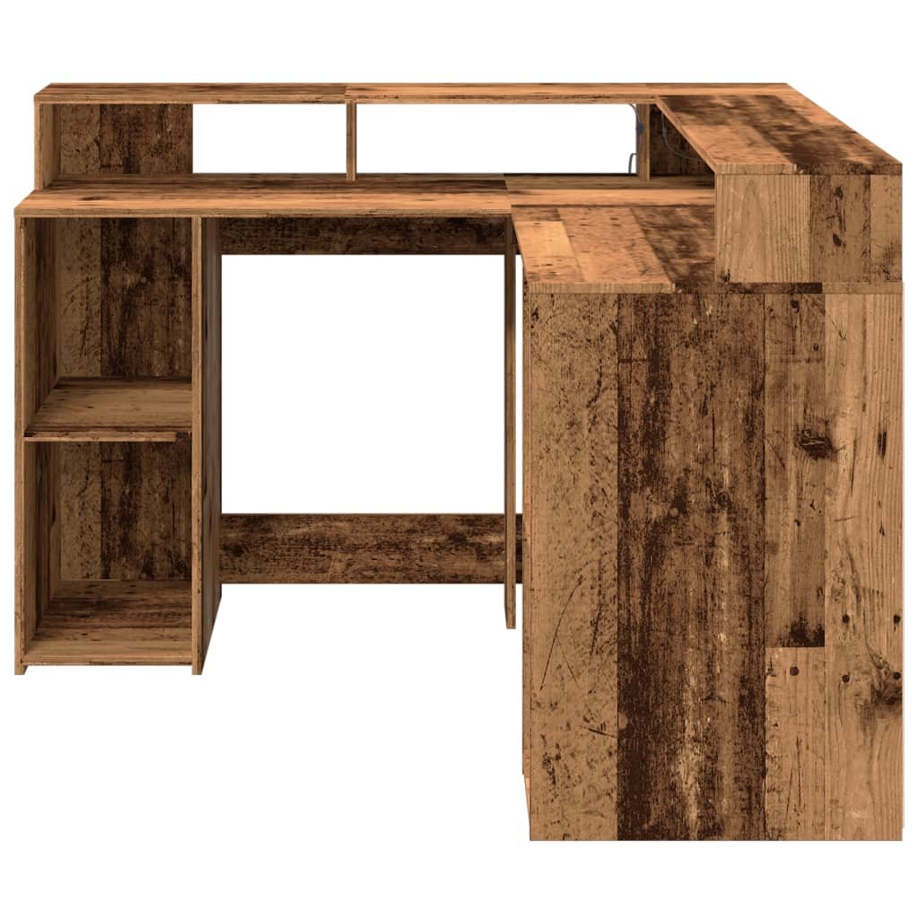 Modern Wooden Home Office Gaming Corner Computer Desk With LED Lights Storage