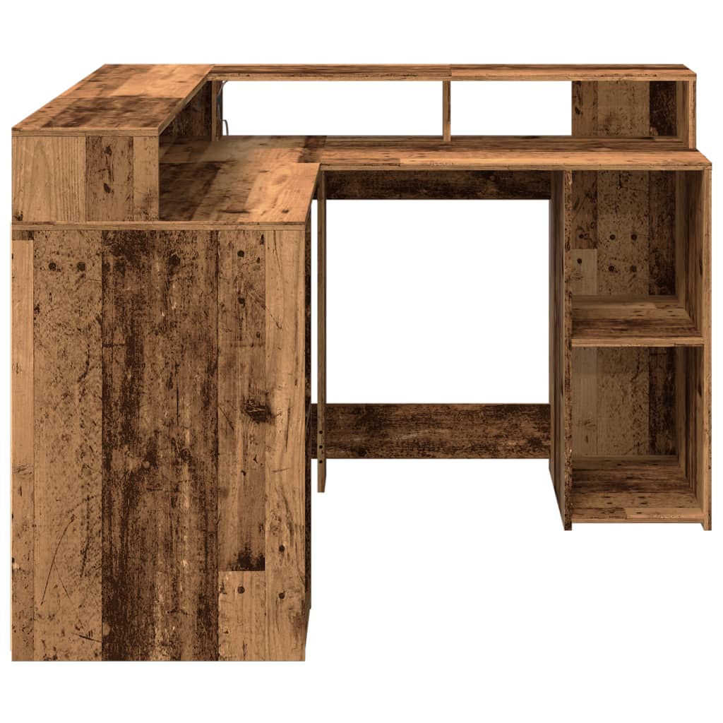 Modern Wooden Home Office Gaming Corner Computer Desk With LED Lights Storage