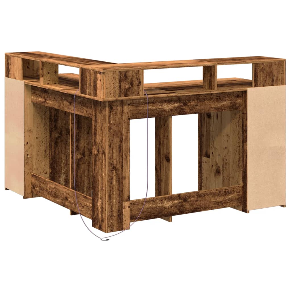 Modern Wooden Home Office Gaming Corner Computer Desk With LED Lights Storage