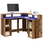 Modern Wooden Home Office Gaming Corner Computer Desk With LED Lights Storage