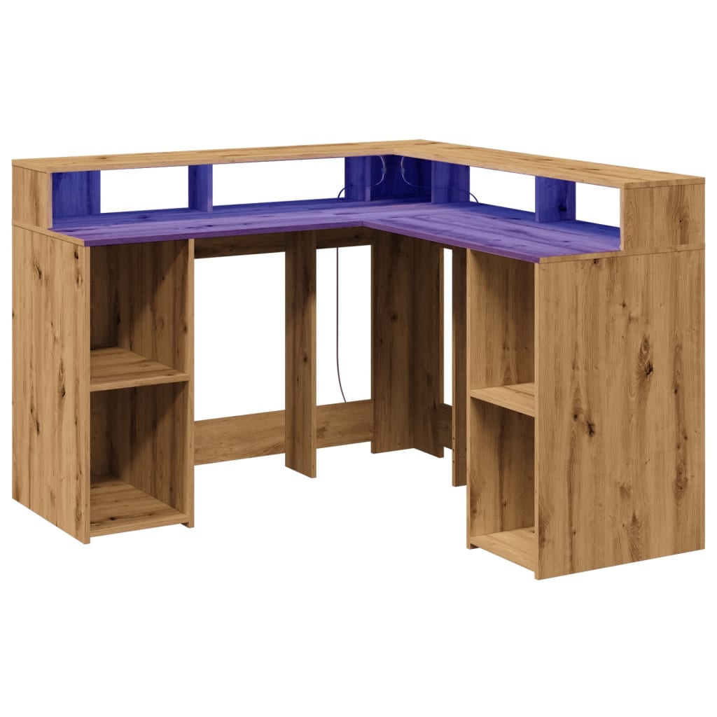 Modern Wooden Home Office Gaming Corner Computer Desk With LED Lights Storage
