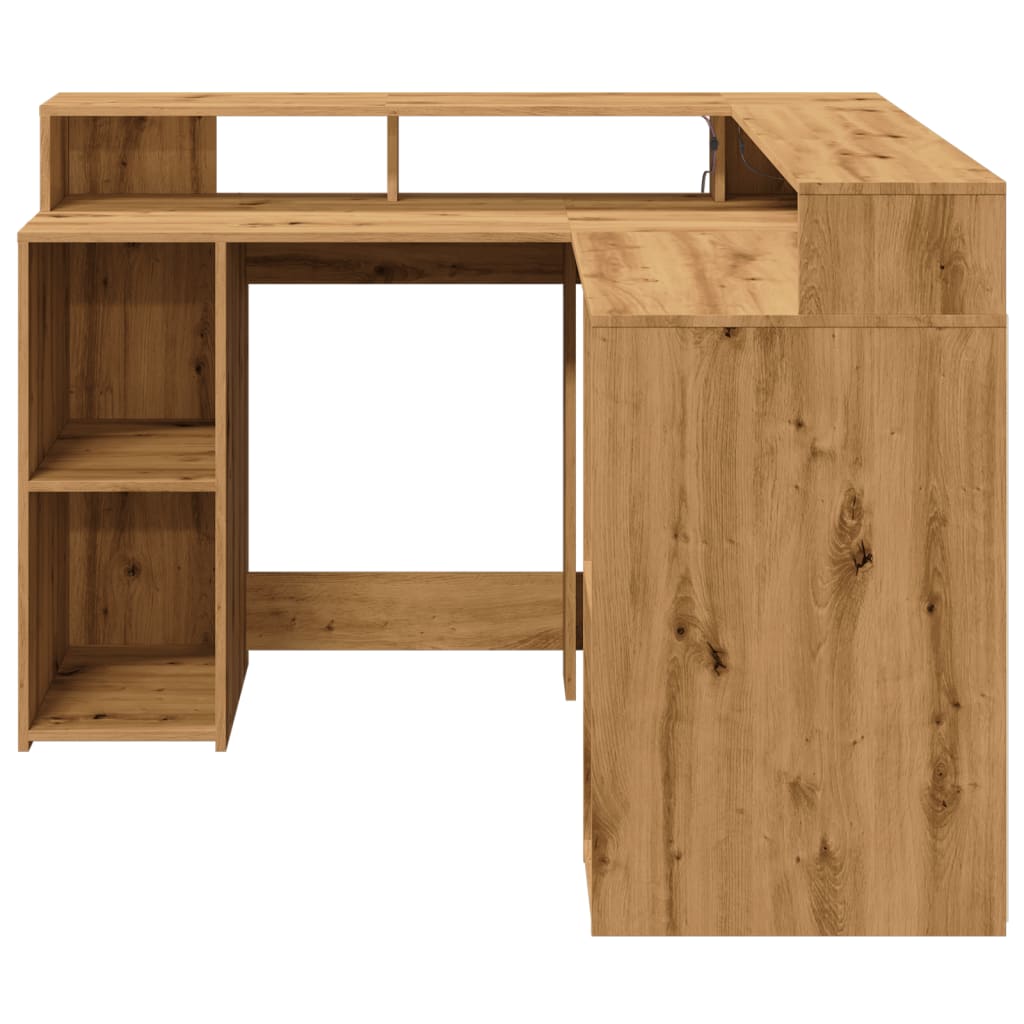 Modern Wooden Home Office Gaming Corner Computer Desk With LED Lights Storage