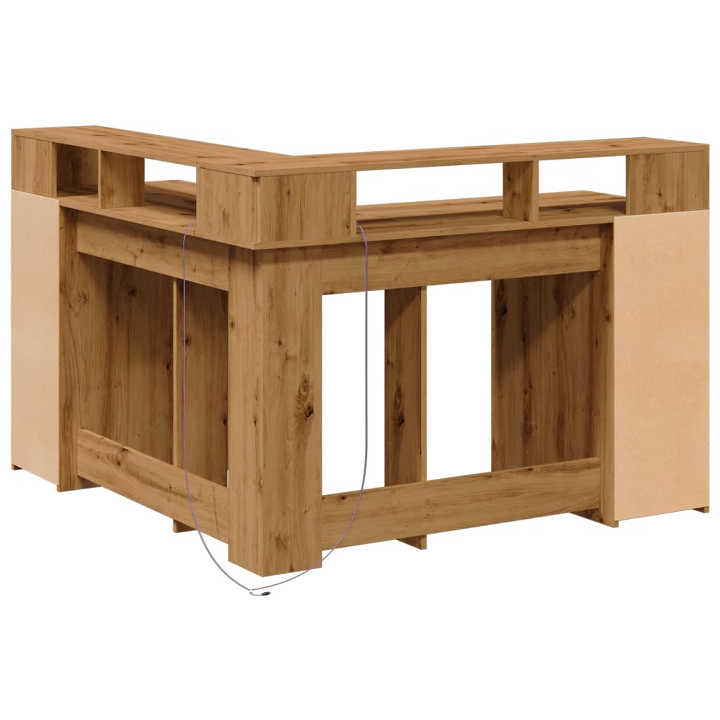 Modern Wooden Home Office Gaming Corner Computer Desk With LED Lights Storage