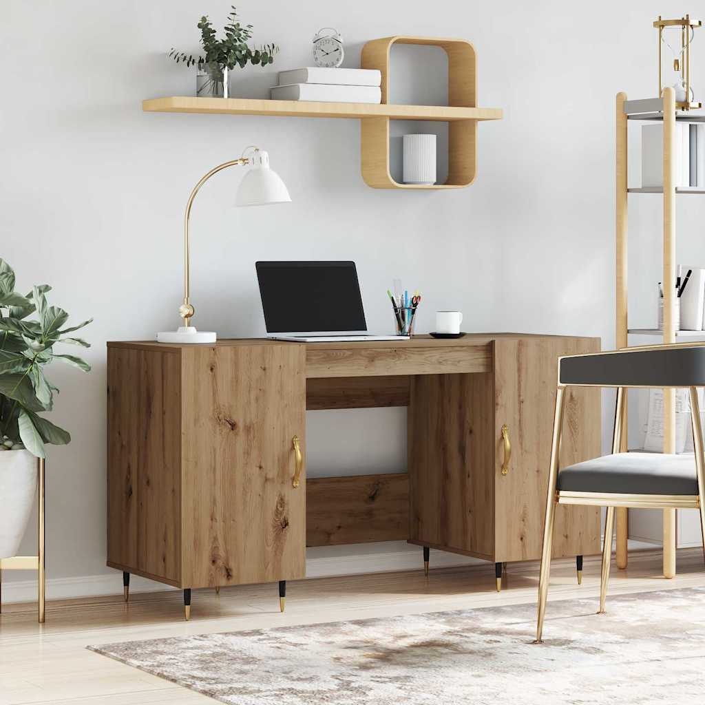 Modern Wooden Home Office Computer Desk Table With 2 Storage Cupboards