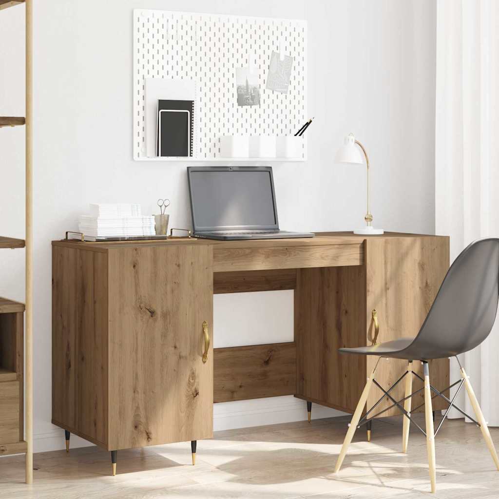 Modern Wooden Home Office Computer Desk Table With 2 Storage Cupboards