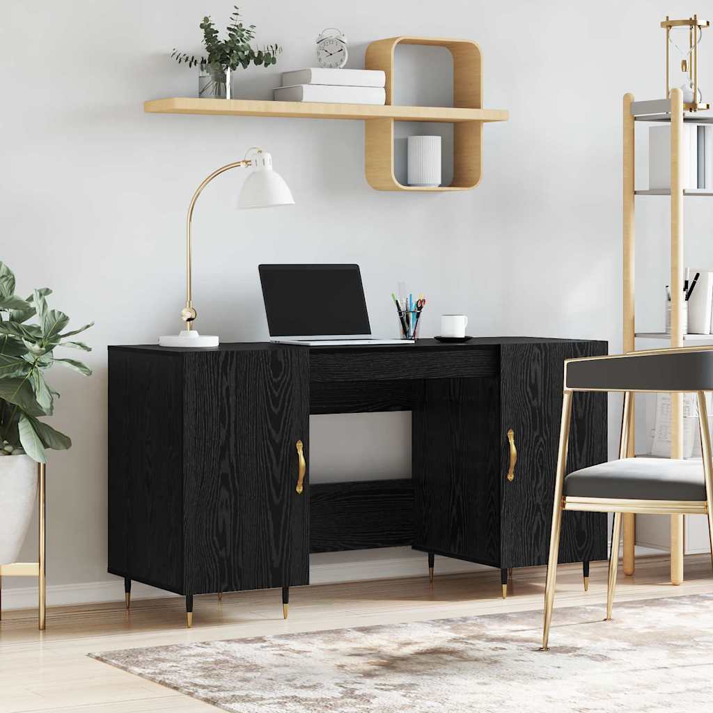 Modern Wooden Home Office Computer Desk Table With 2 Storage Cupboards