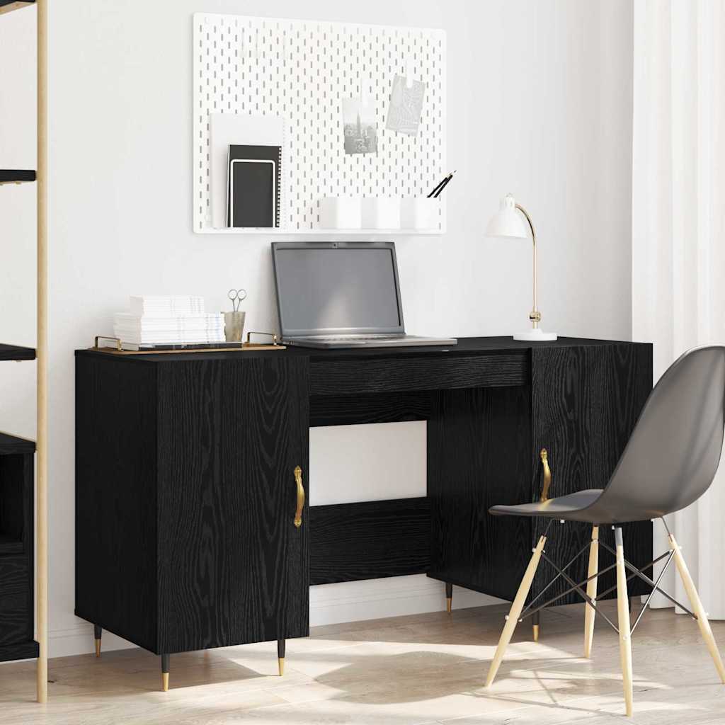 Modern Wooden Home Office Computer Desk Table With 2 Storage Cupboards