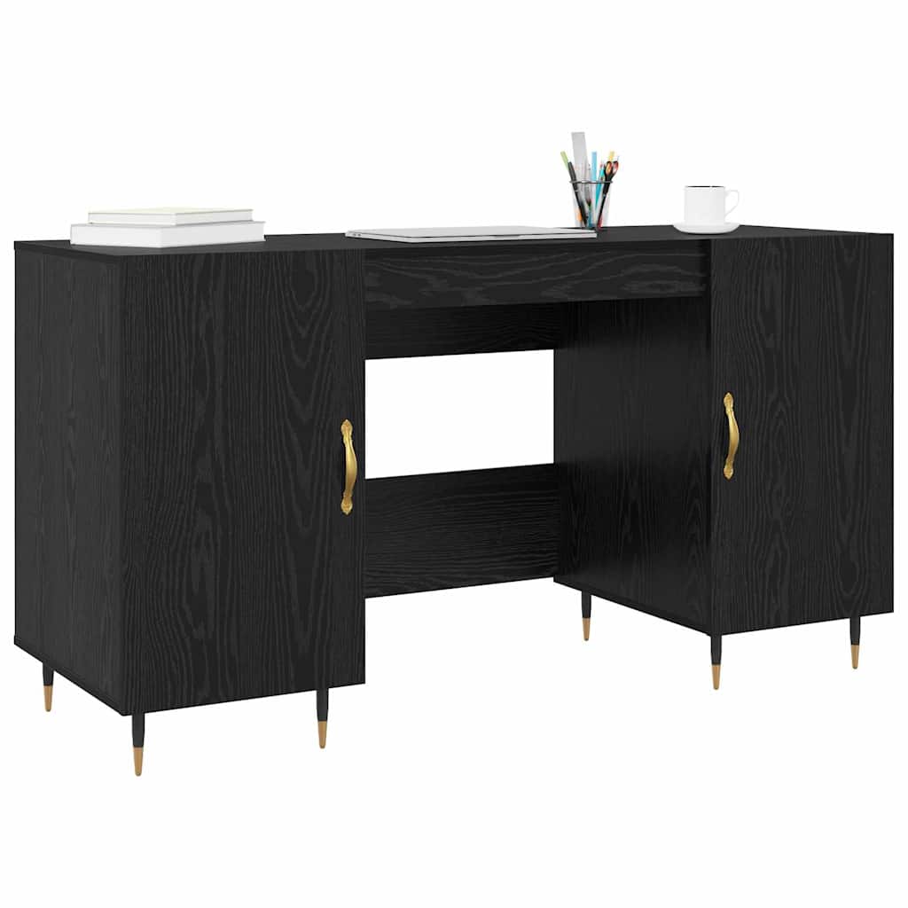 Modern Wooden Home Office Computer Desk Table With 2 Storage Cupboards