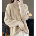 Retro Jacquard Knitted HalfHigh Neck Base Sweater Loose Effortless Base Top