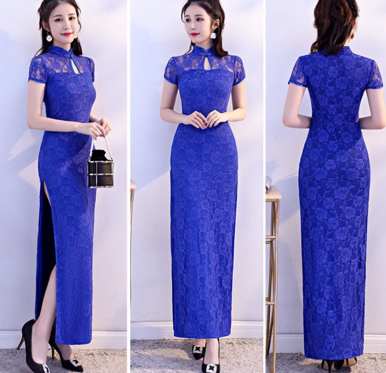 Retro-style modified dance cheongsam lace long high-slit dress