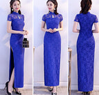 Retro-style modified dance cheongsam lace long high-slit dress