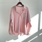 European And American-style Lapel Solid-color Cotton-linen Top Loose-fitting