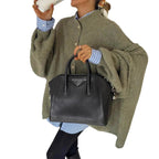 Autumn Winter Solid-Color Casual Knitted Cardigan With Buttons And Oversized Sleeves