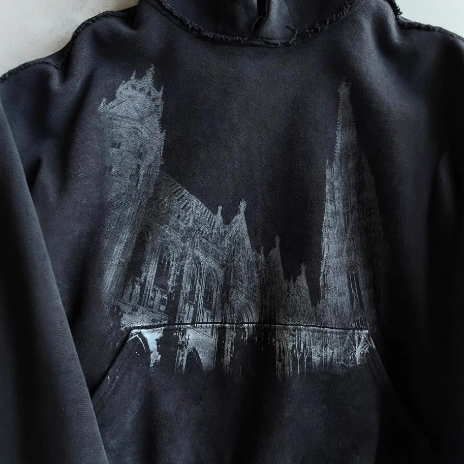 Loose-fit Women's Dark-style Retro Printed Hoodie