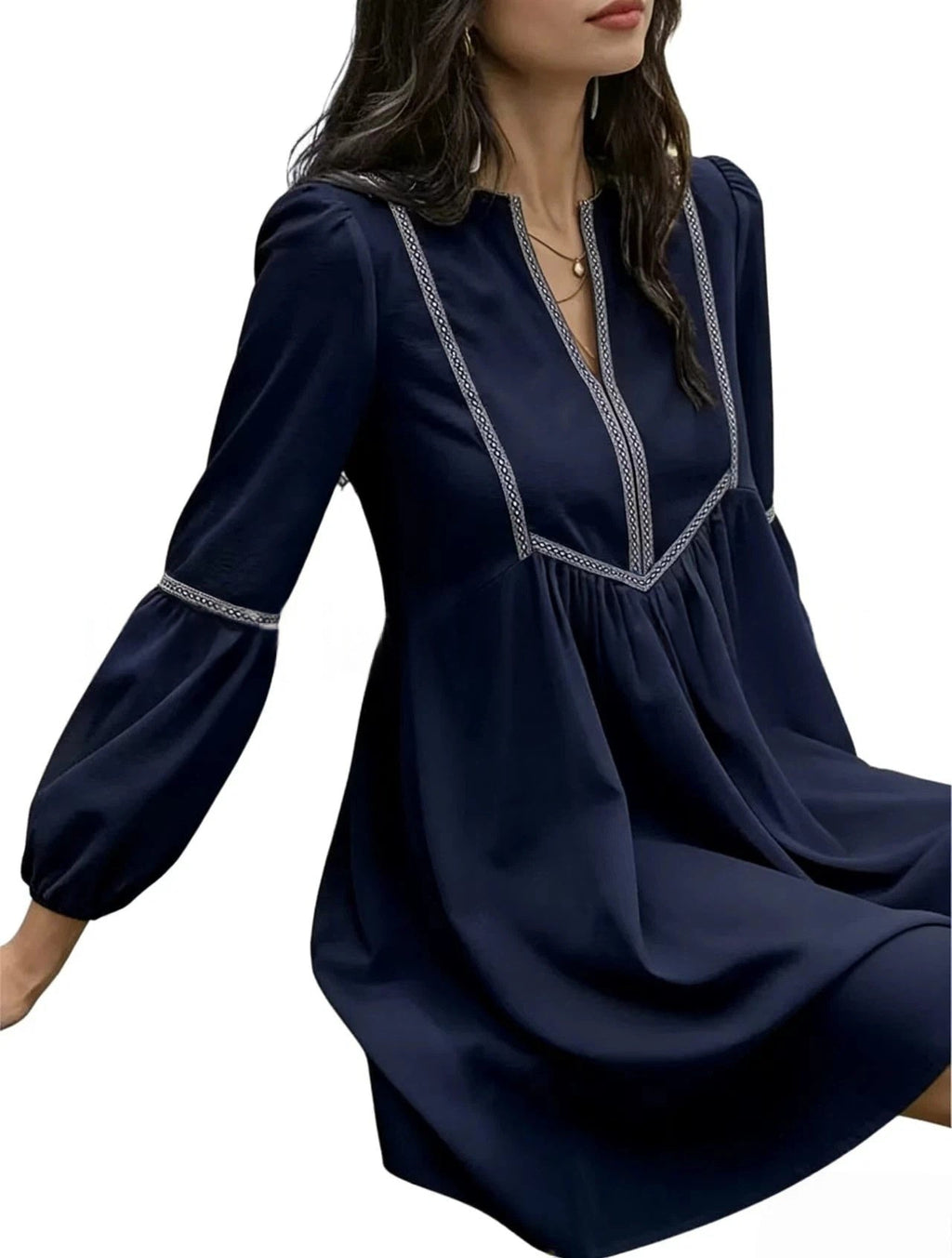 Women's Intellectual Casual Long-Sleeve V-Neck Dress