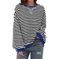 Loose Striped Long Sleeve T-shirt Casual Pullover Sweater For Womens Clothing