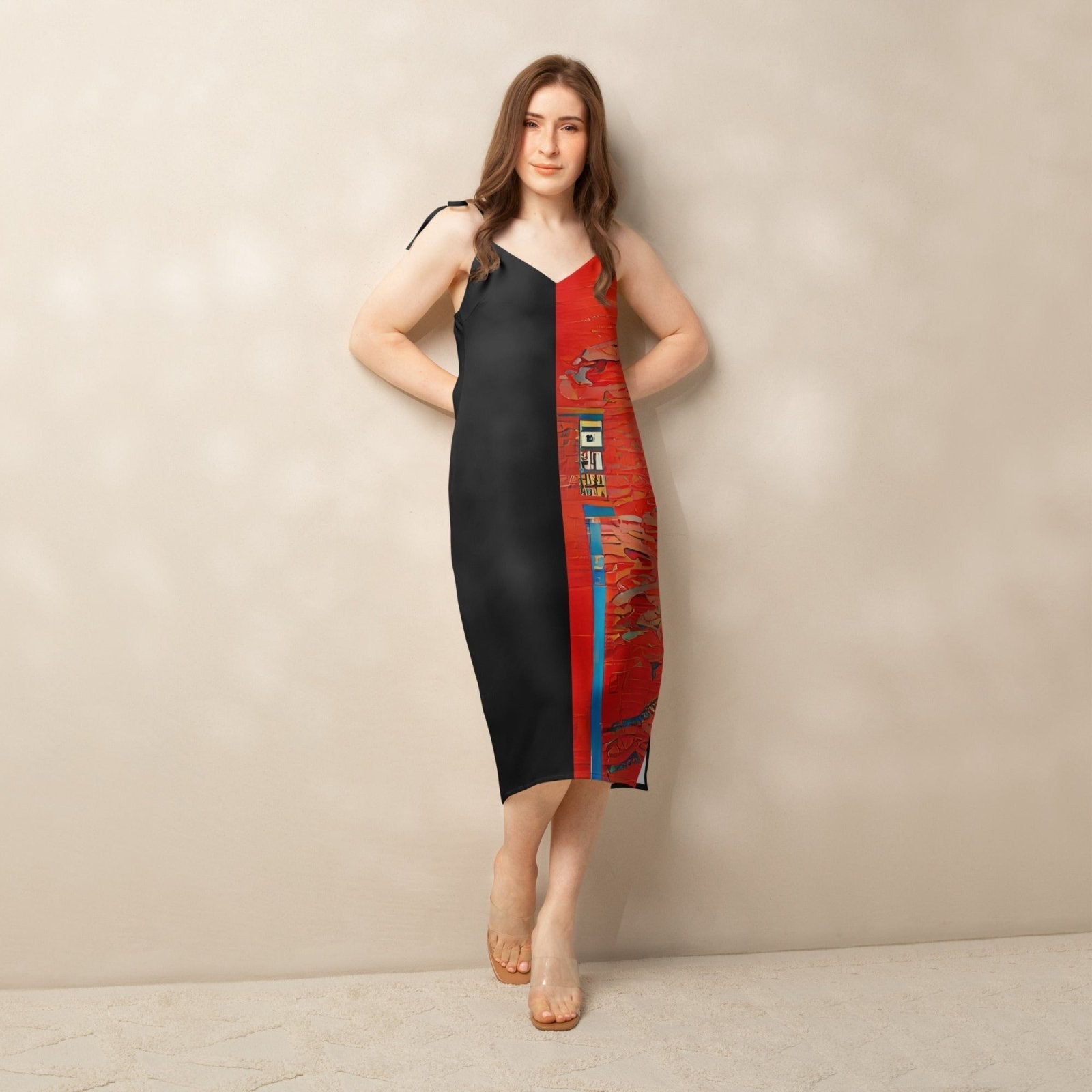 Half Black Half Hónghǎi - Womens Chiffon Slip Dress