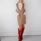 Casual Pocket Sweater Suspender Skirt